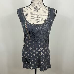 Essential gray and gold bedazzle Fleur-de-lid ribbed tank top